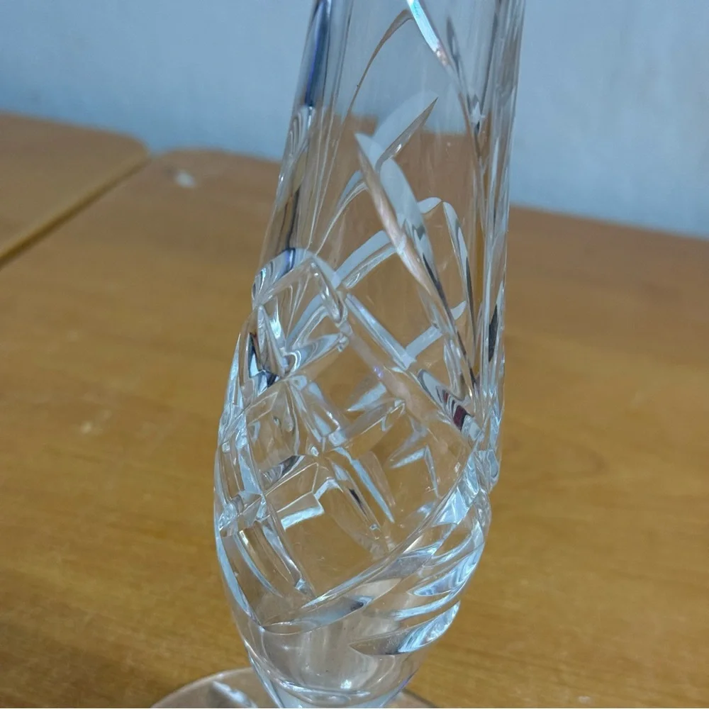 Vintage tall crystal‎ diamond point cut clear, glass bud vase
